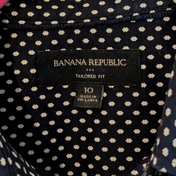 Banana Republic Darkest Navy Blue with White Dots Tailored-Fit Shirt Sz 10 - Picture 3 of 5